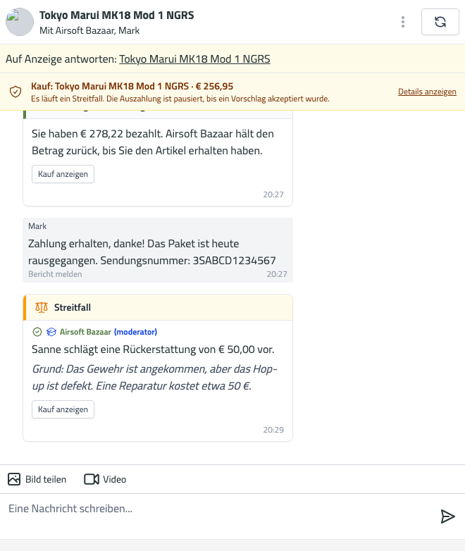 chat dispute open buyer