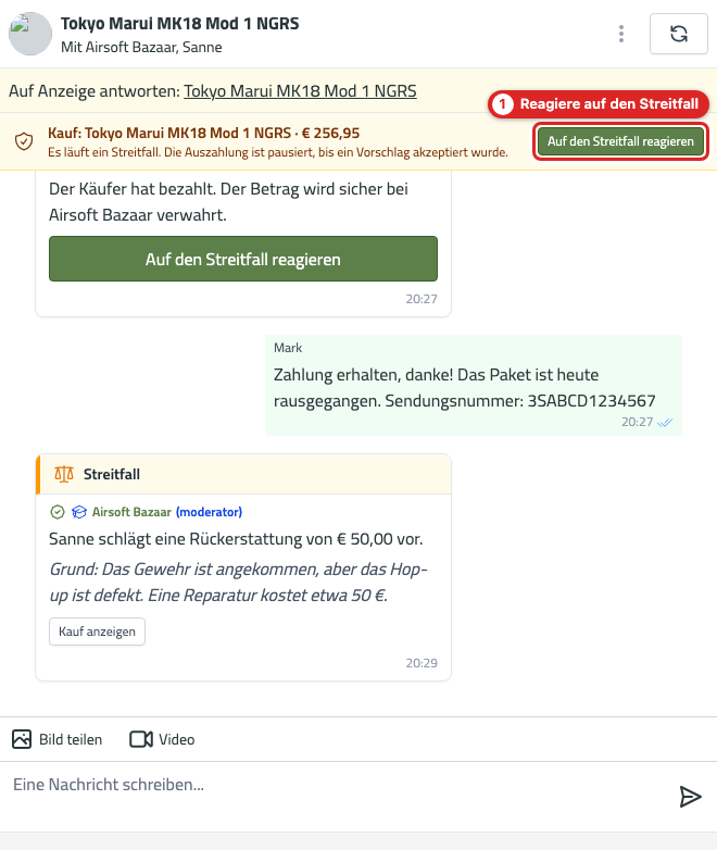 chat seller dispute