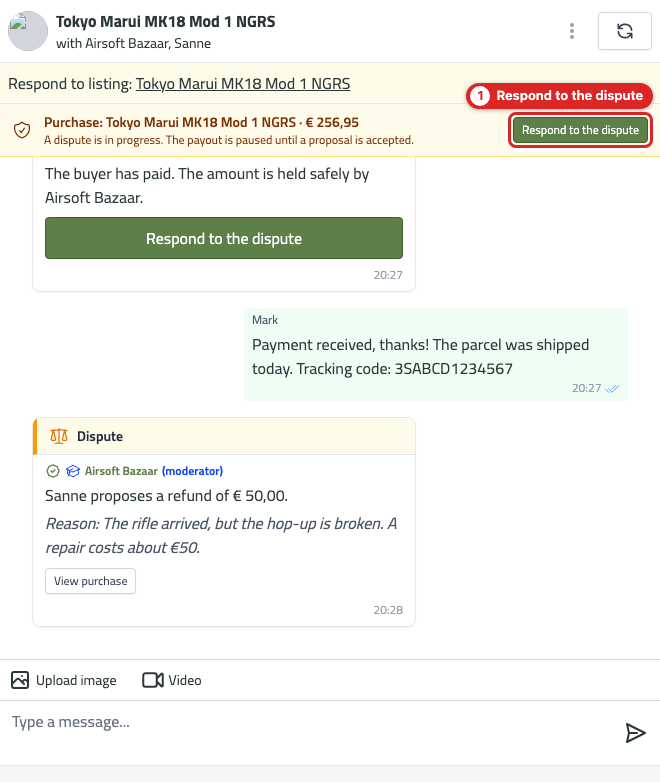 chat seller dispute