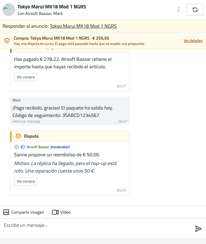 chat dispute open buyer