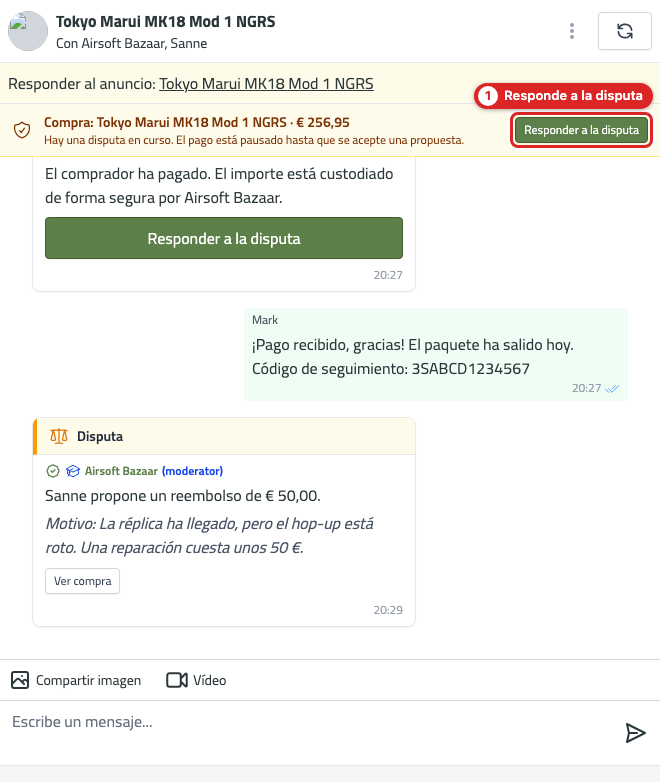chat seller dispute
