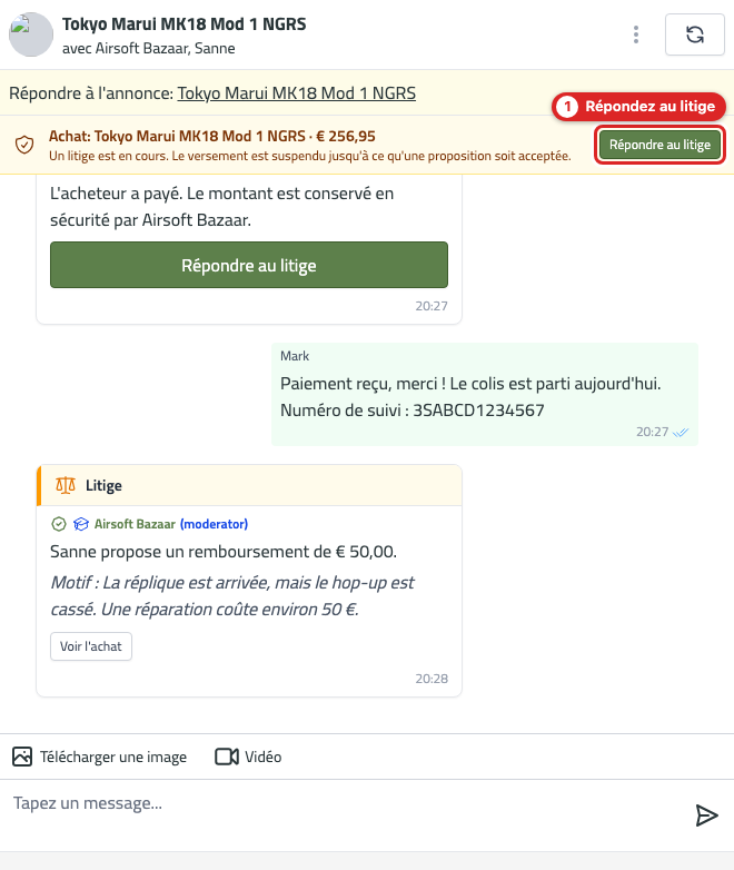 chat seller dispute