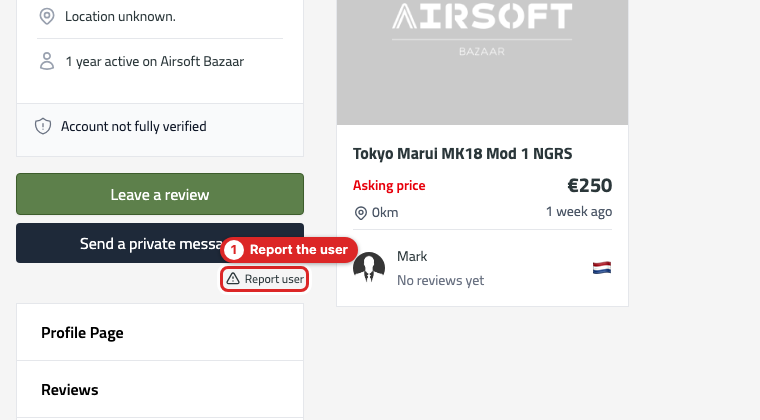 The Report user link on a profile page